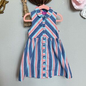 Penny M Blue and Pink Sleeveless Sundress with Peter Pan Collar